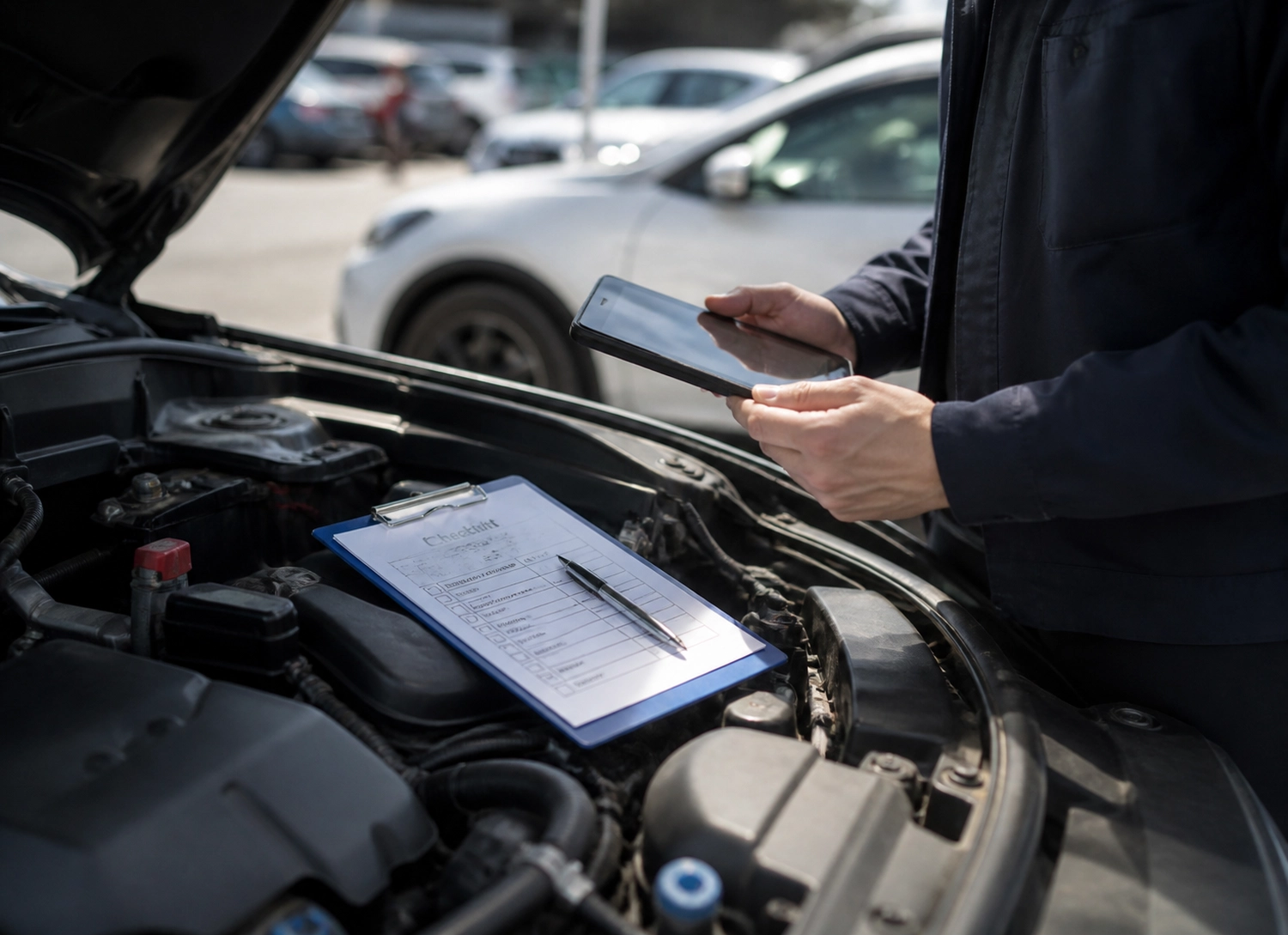 Kfz-Sachverständigenbüro Patrick Kunkel Wiesthal – Kfz-Mechaniker bei der Reparatur eines Autos. Selektiver Fokus.